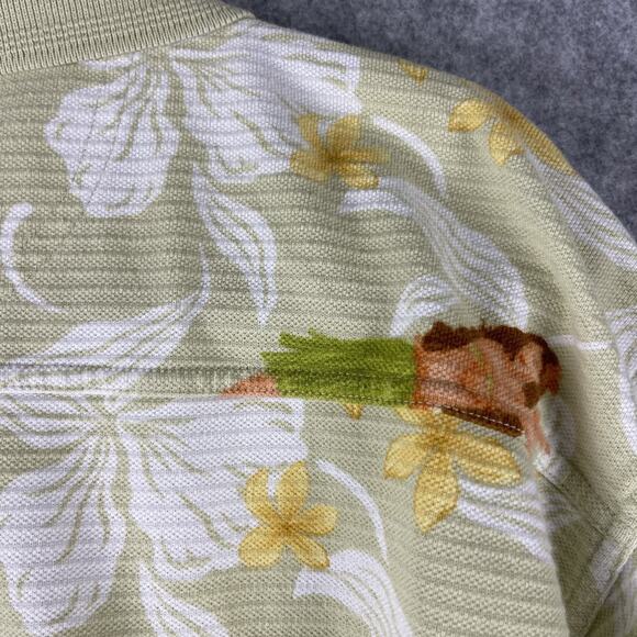 Vintage Tommy Bahama Hawaiian Polo Shirt Mens Medium Hula Girl Floral Textured - Picture 12 of 13